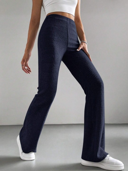 EZwear Solid Color High Waist Long Pants