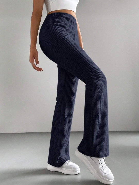 EZwear Solid Color High Waist Long Pants