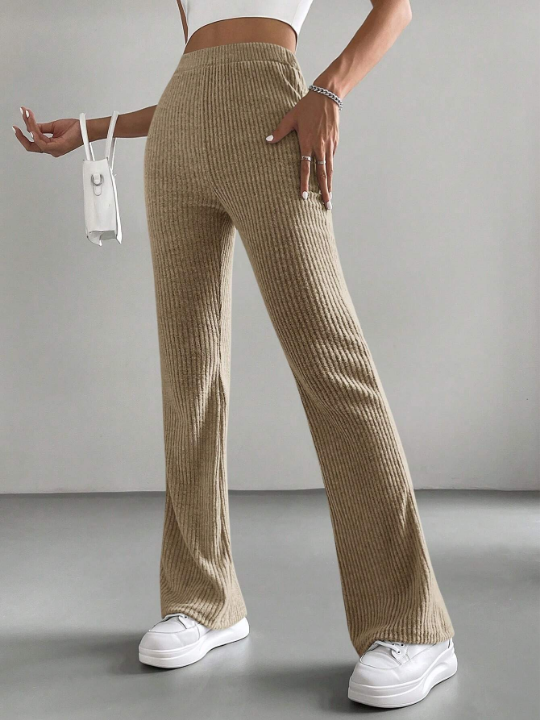 EZwear Solid Color High Waist Trousers