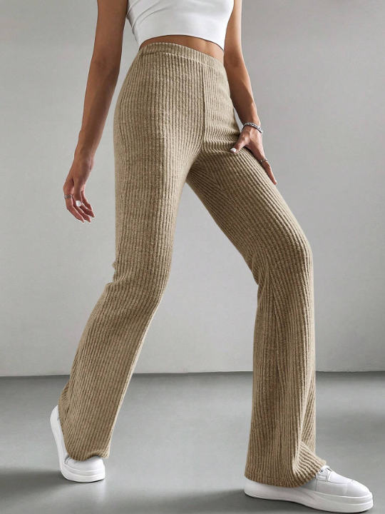 EZwear Solid Color High Waist Trousers