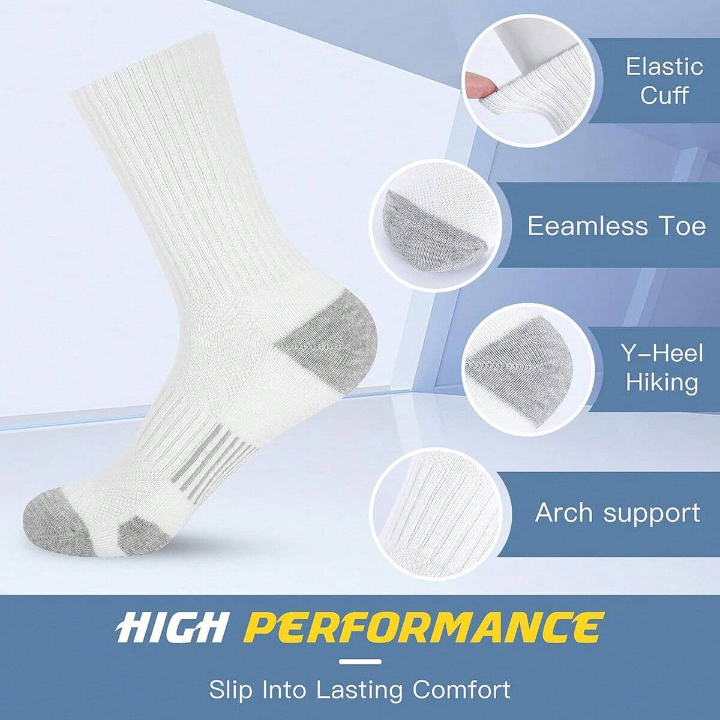 5 Pairs Men's Arch Compression Boot Athletic Sport Socks Running Hiking Breathable Crew Socks