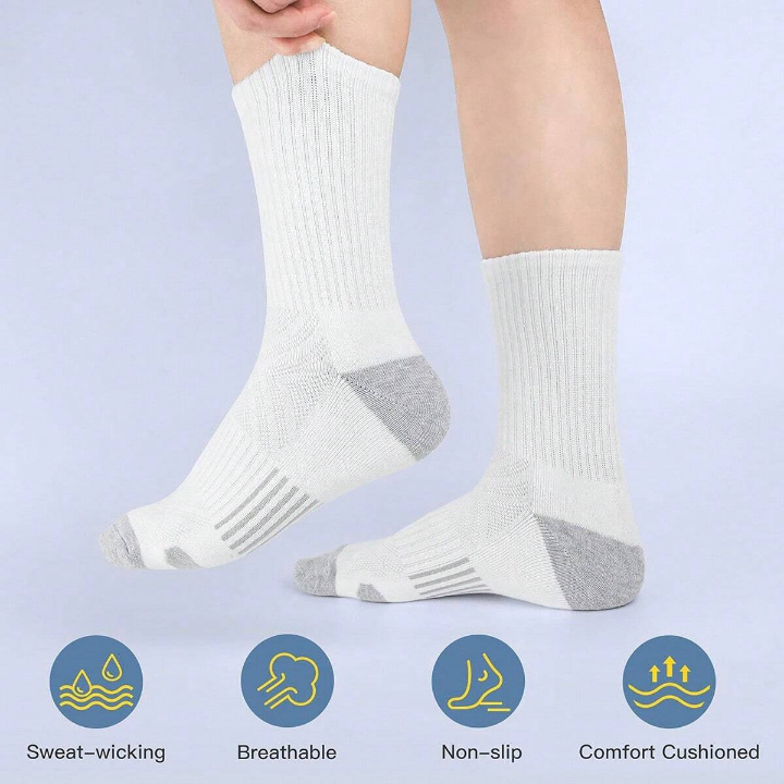 5 Pairs Men's Arch Compression Boot Athletic Sport Socks Running Hiking Breathable Crew Socks