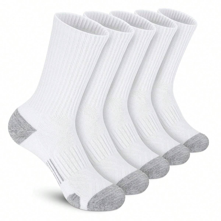 5 Pairs Men's Arch Compression Boot Athletic Sport Socks Running Hiking Breathable Crew Socks