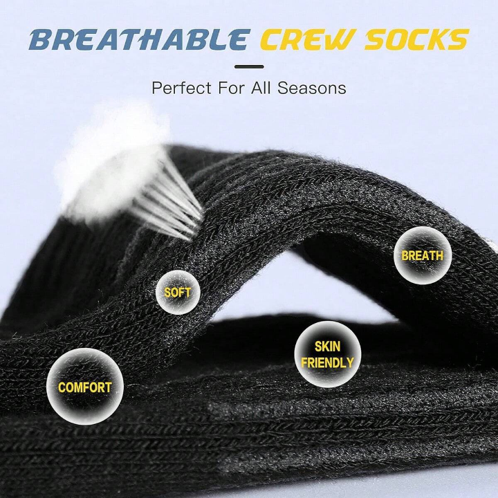 5 Pairs Men's Arch Compression Boot Athletic Sport Socks Running Hiking Breathable Crew Socks