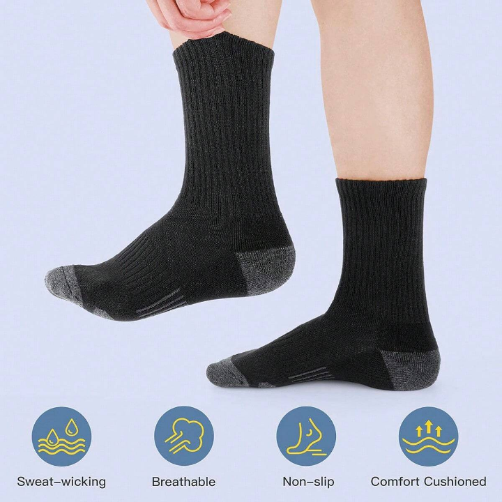 5 Pairs Men's Arch Compression Boot Athletic Sport Socks Running Hiking Breathable Crew Socks