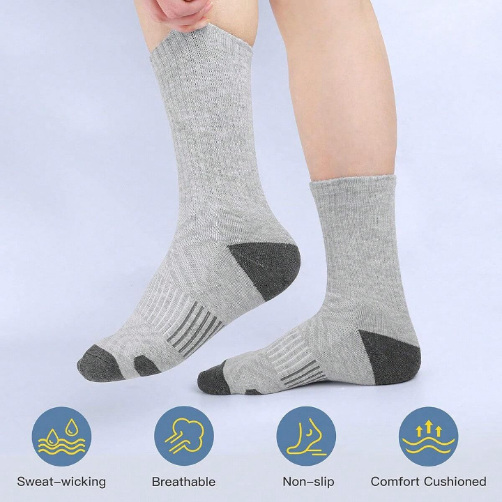 5 Pairs Men's Arch Compression Boot Athletic Sport Socks Running Hiking Breathable Crew Socks