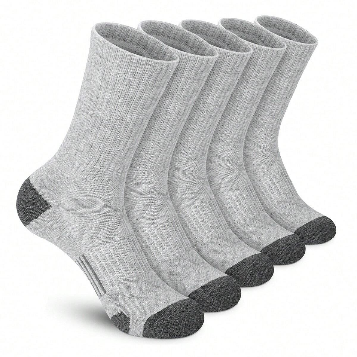 5 Pairs Men's Arch Compression Boot Athletic Sport Socks Running Hiking Breathable Crew Socks