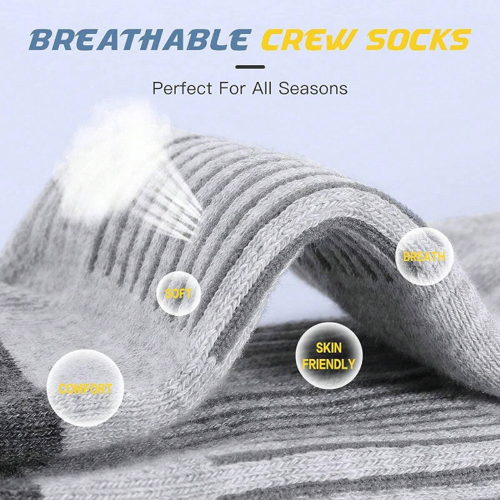 5 Pairs Men's Arch Compression Boot Athletic Sport Socks Running Hiking Breathable Crew Socks