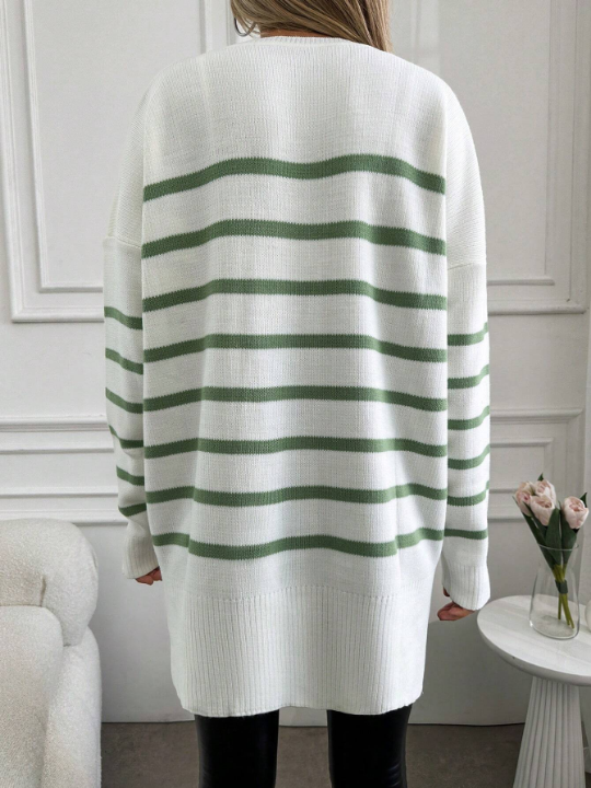 Women's Striped Drop Shoulder Loose Sweater