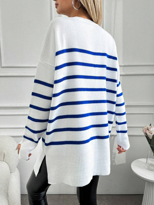 Women's Loose Stripe Drop Shoulder Pullover Sweater