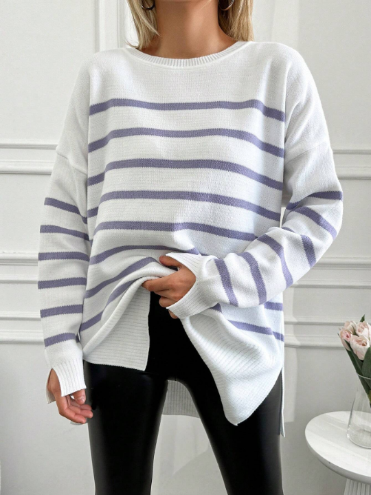 Women's Striped Drop Shoulder Knit Sweater