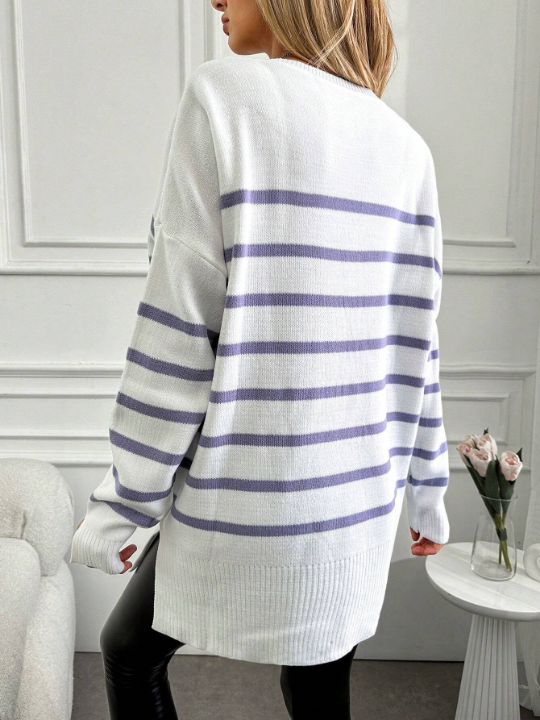 Women's Striped Drop Shoulder Knit Sweater