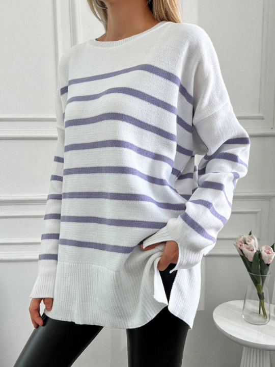 Women's Striped Drop Shoulder Knit Sweater