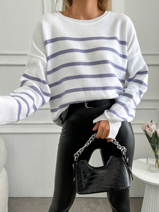 Women's Striped Drop Shoulder Knit Sweater