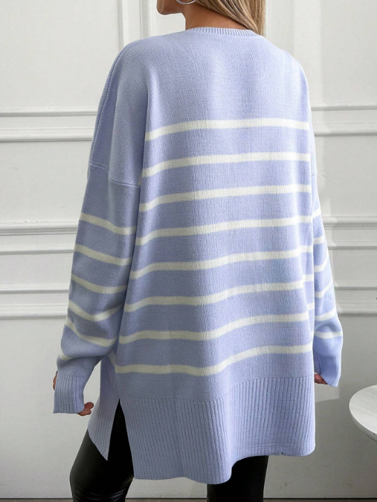 Women's Striped Loose Fit Drop Shoulder Sweater