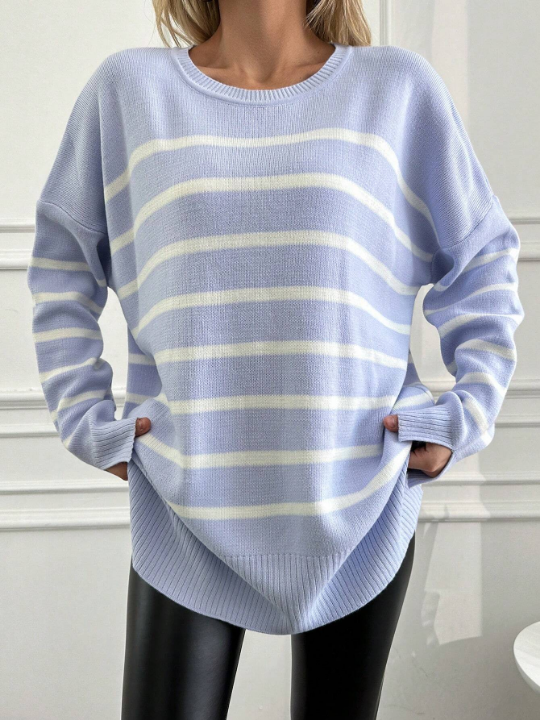 Women's Striped Loose Fit Drop Shoulder Sweater