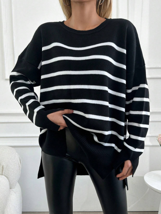 Women's Striped Drop Shoulder Loose Sweater