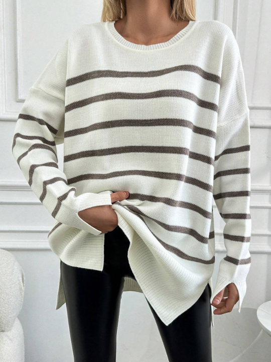 Women's Striped Drop Shoulder Loose Sweater