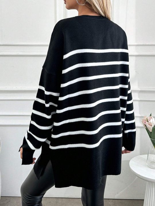 Women's Striped Drop Shoulder Loose Sweater