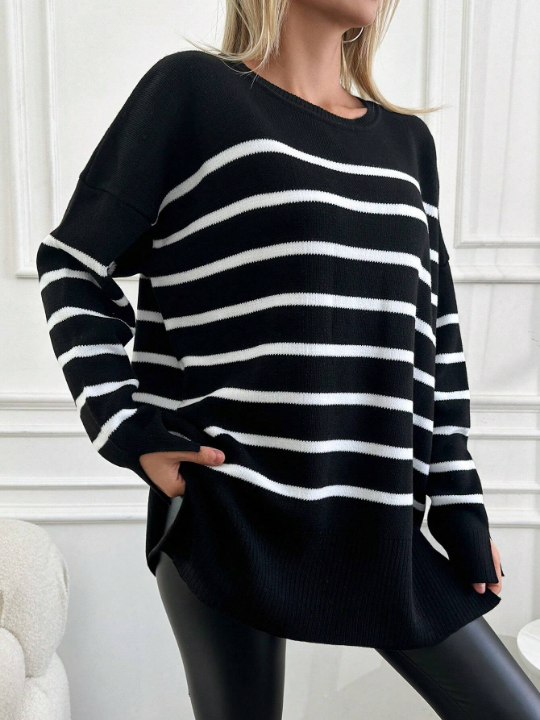 Women's Striped Drop Shoulder Loose Sweater