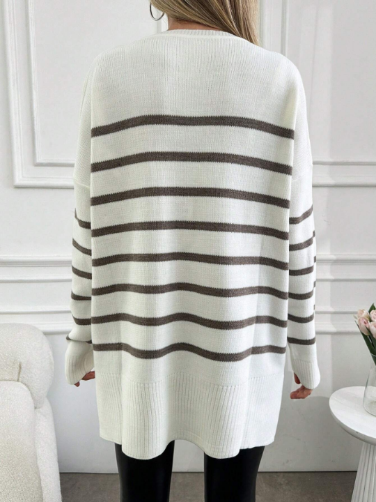 Women's Striped Drop Shoulder Loose Sweater