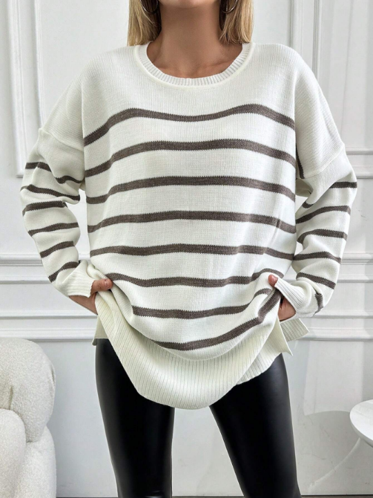 Women's Striped Drop Shoulder Loose Sweater