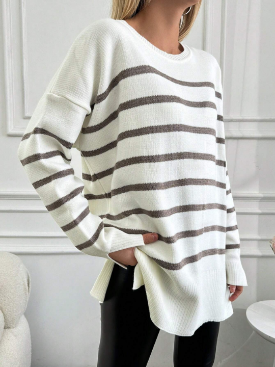 Women's Striped Drop Shoulder Loose Sweater