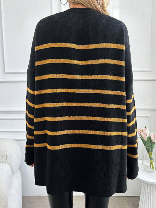 Women's Loose Fit Drop Shoulder Striped Sweater