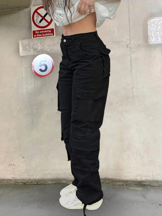 Solid Flap Pocket Cargo Pants