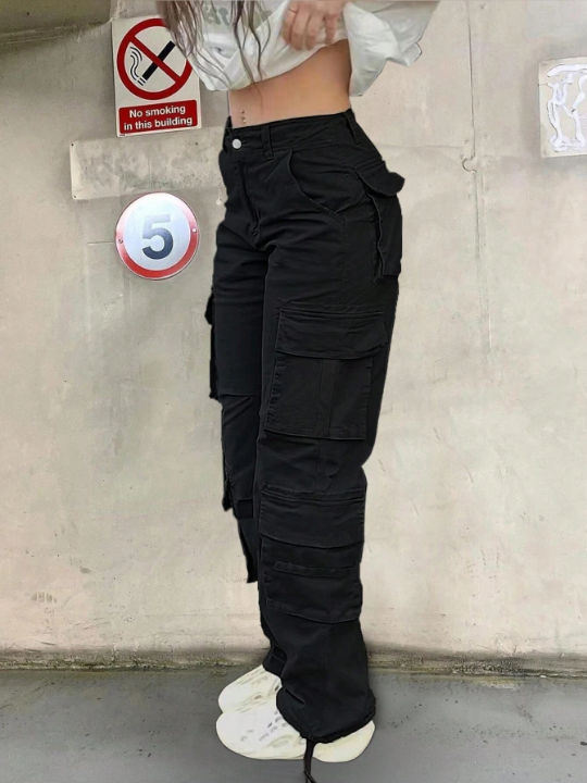 Solid Flap Pocket Cargo Pants