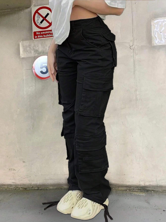 Solid Flap Pocket Cargo Pants