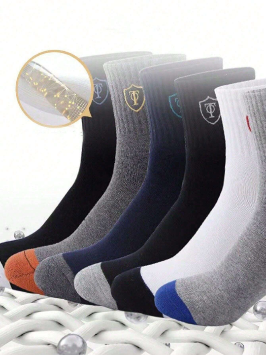 20 Pairs Random Men's Simple Casual Shield & Letter Printed Mid-Calf Socks