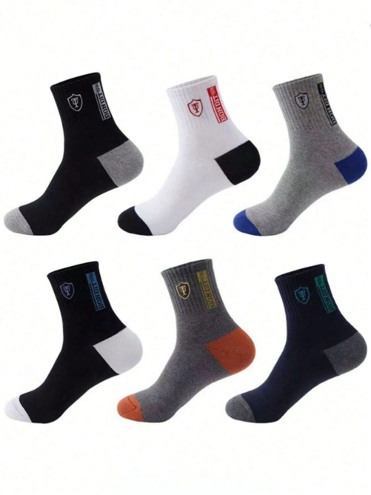 20 Pairs Random Men's Simple Casual Shield & Letter Printed Mid-Calf Socks