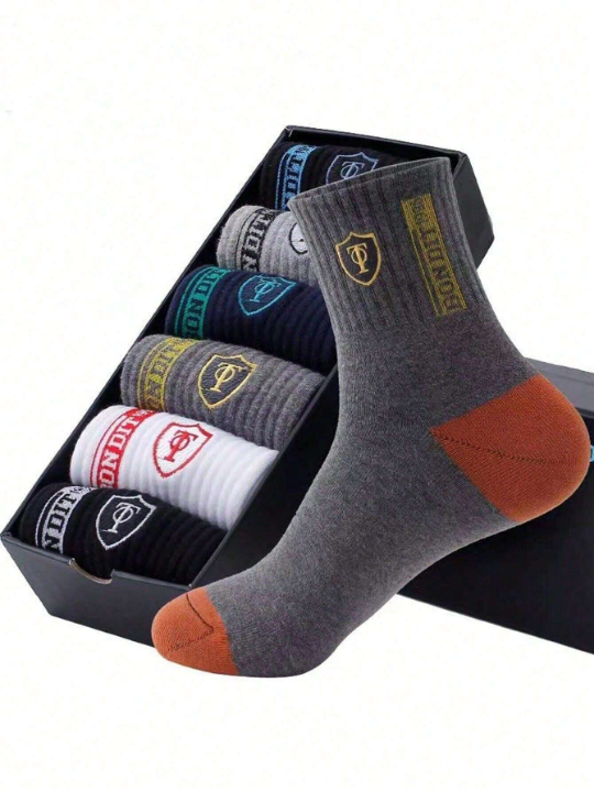 20 Pairs Random Men's Simple Casual Shield & Letter Printed Mid-Calf Socks