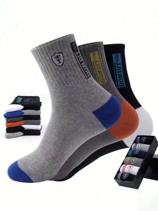 20 Pairs Random Men's Simple Casual Shield & Letter Printed Mid-Calf Socks