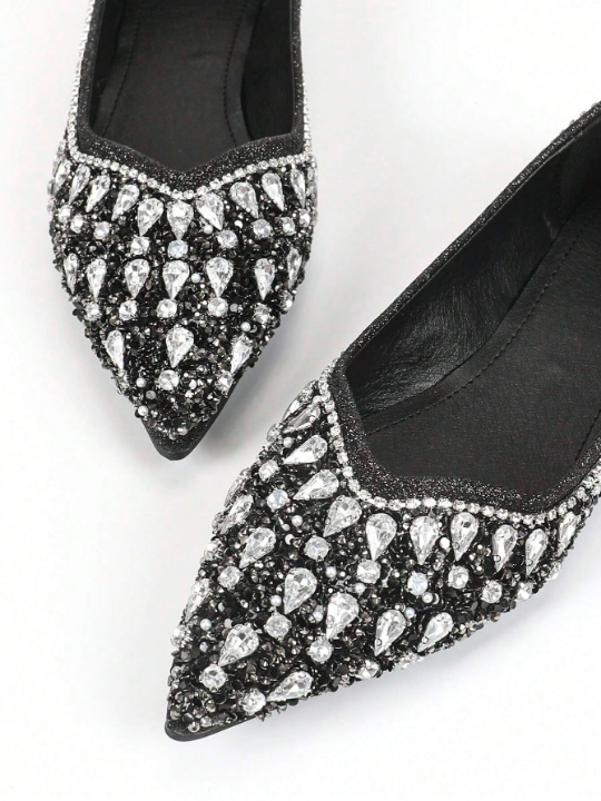 Women's Flat Sole Shoes, Fashionable, High-End, Soft And Comfortable, With Gorgeous Rhinestone Decoration, Suitable For Parties And Banquets