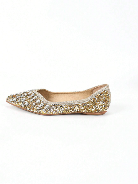 Women's Flat Sandals With Rhinestone, Stylish, High-End, Soft, Comfortable, Suitable For Parties And Banquets