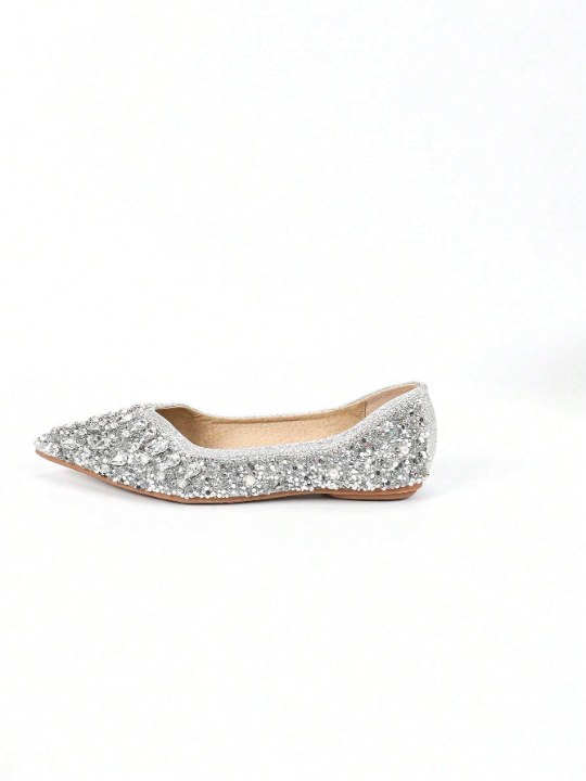 Women's Flat Soft Comfortable Fashionable Sparkling Rhinestone Shoes, Suitable For Parties And Banquets