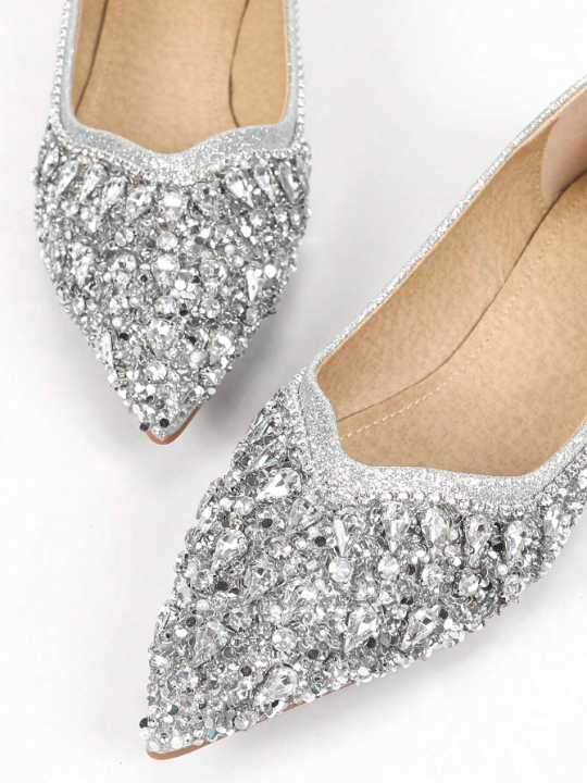 Women's Flat Soft Comfortable Fashionable Sparkling Rhinestone Shoes, Suitable For Parties And Banquets