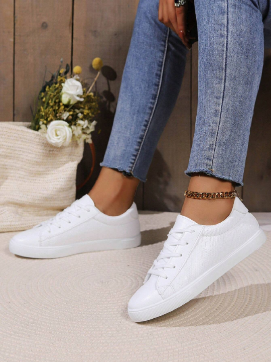 2024 Spring New Fashionable Solid Color Flat Sole Student Campus Style Sport Sneakers For Women