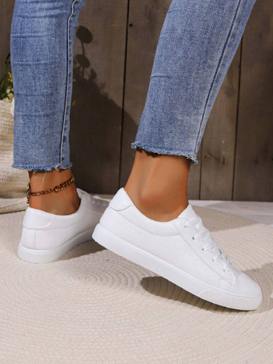 2024 Spring New Fashionable Solid Color Flat Sole Student Campus Style Sport Sneakers For Women