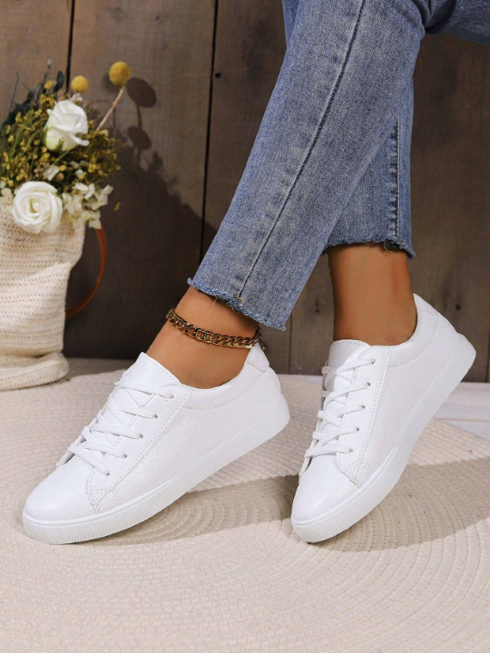 2024 Spring New Fashionable Solid Color Flat Sole Student Campus Style Sport Sneakers For Women