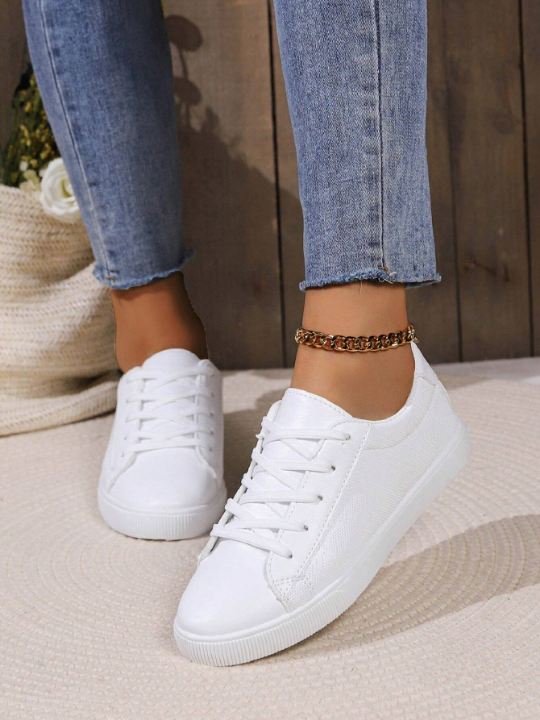 2024 Spring New Fashionable Solid Color Flat Sole Student Campus Style Sport Sneakers For Women