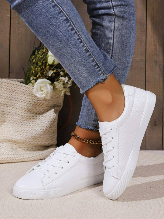 2024 Spring New Fashionable Solid Color Flat Sole Student Campus Style Sport Sneakers For Women