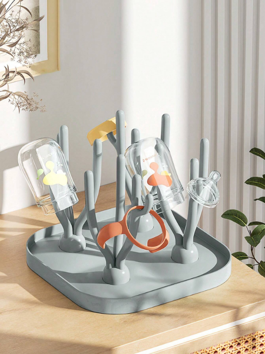 1pc Baby Bottle Drying Rack With Tray, Large Capacity, Detachable Bottle & Nipple Drying Rack With Drainage Tray