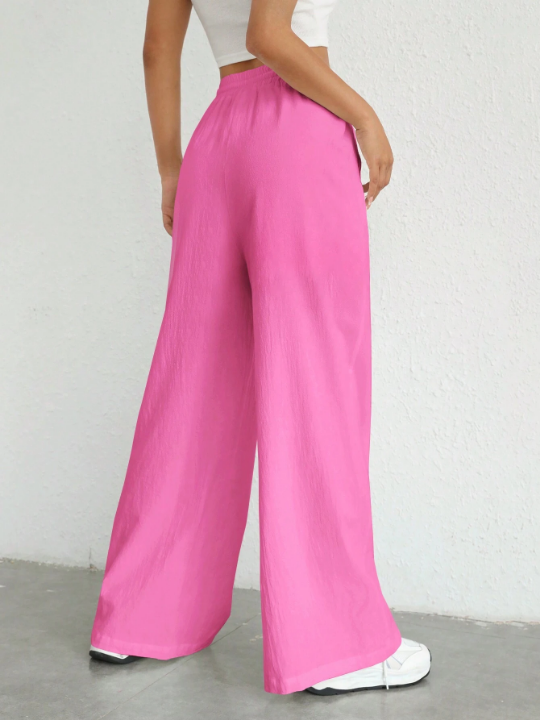 EZwear Solid Color Drawstring Waist Woven Trousers