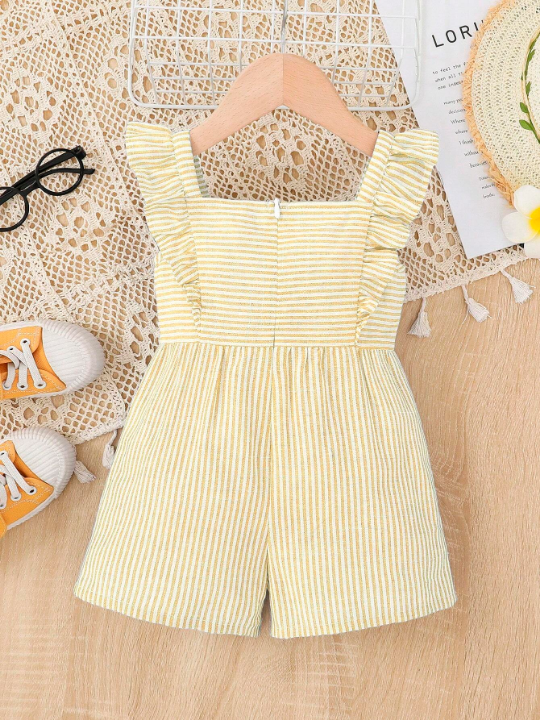 Baby Girl Casual Striped Romper With Bowknot On Front