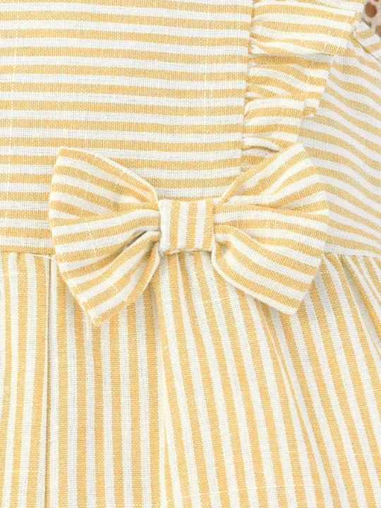 Baby Girl Casual Striped Romper With Bowknot On Front