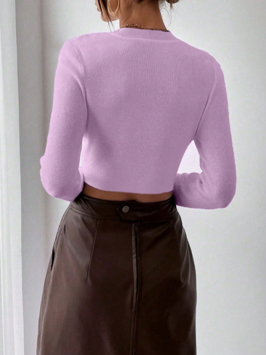 Frenchy Solid Color Slim Fit Crop Top Sweater