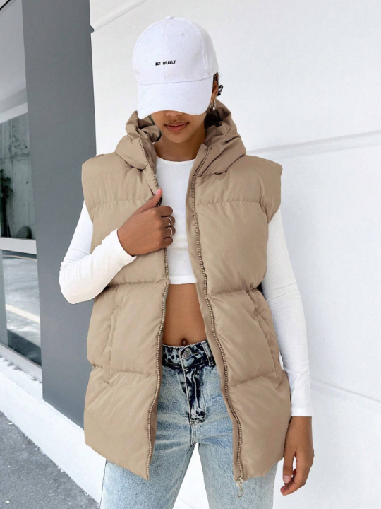 Frenchy Women's Sleeveless Zipper Hooded Casual Jacket